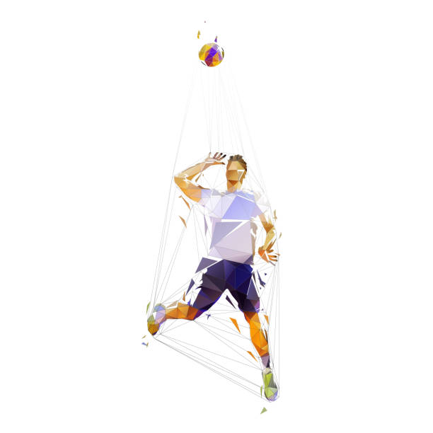 ilustrações de stock, clip art, desenhos animados e ícones de volleyball player, low poly isolated vector illustration. geometric team sport ahtlete - volleying sport summer men