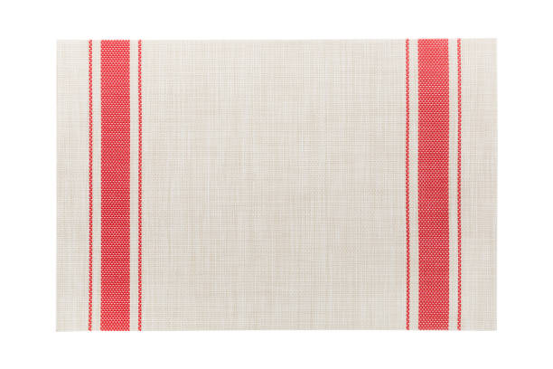 widok z góry izolowanej czerwonej taśmy placemat do jedzenia. puste miejsce na projekt - striped textile tablecloth pattern zdjęcia i obrazy z banku zdjęć