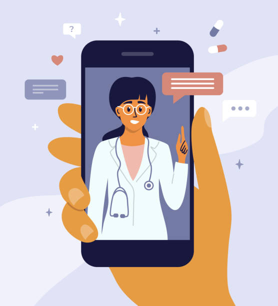 виртуальная концепция врача с консультацией и медицинской поддержкой - телефон иллюстрации stock illustrations