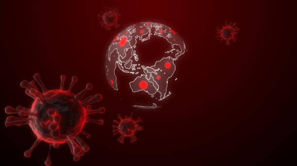 istock Bacteria coronavirus (COVID-19) floating around with other particles Spread around the world. Background virus cells and map earth 3D Rendering 1220521128