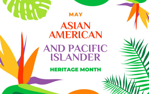 Asian American and Pacific Islander Heritage Month. Vector banner for social media, card, poster. Illustration with text, tropical plants. Asian Pacific American Heritage Month. Horizontal composition Asian American and Pacific Islander Heritage Month. Vector banner for social media, card, poster. Illustration with text, tropical plants. Asian Pacific American Heritage Month horizontal composition social history illustrations stock illustrations