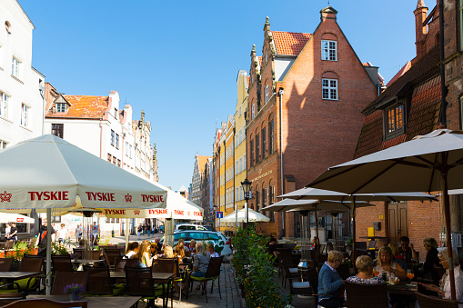 GDANSK, POLAND - MAY 12, 2018: Picturesque architecture of popular tourist street Long Market in Gdansk