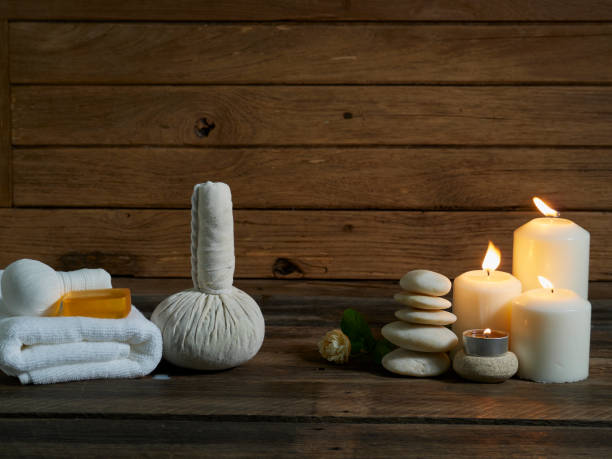 istock Beautiful spa composition on wooden table in the dark. 1220522771