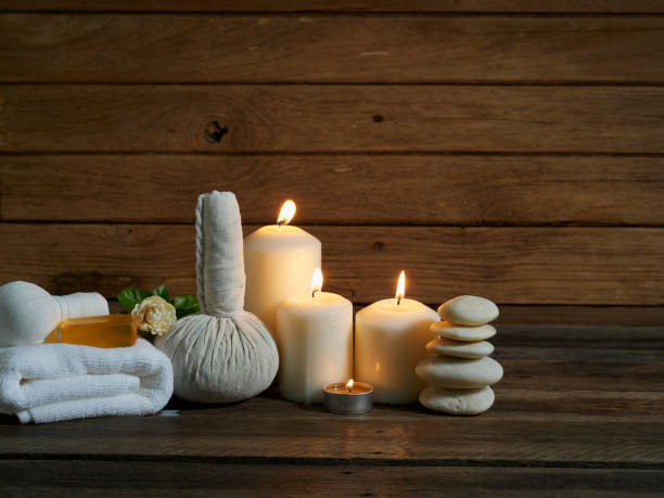 istock Beautiful spa composition on wooden table in the dark. 1220522774