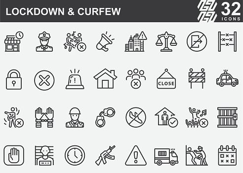 Lockdown and Curfew Line Icons