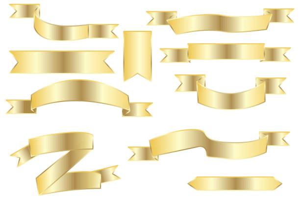 istock Gold ribbons of different shapes on a white background. Vector illustration. Stock drawing. 1220524400