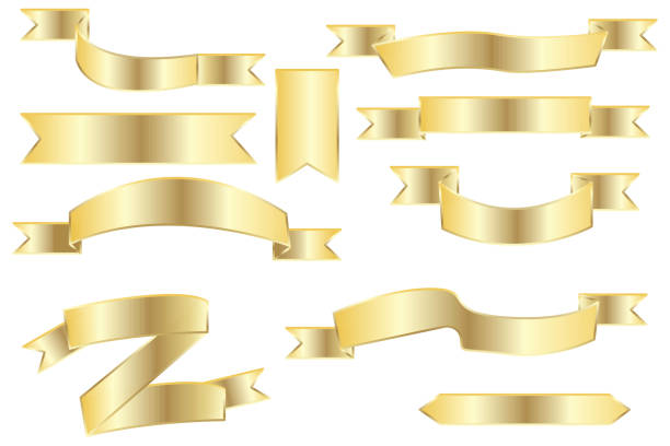 Gold ribbons of different shapes on a white background. Vector illustration. Stock drawing. Gold ribbons of different shapes on a white background. bow hair bow ribbon gold stock illustrations