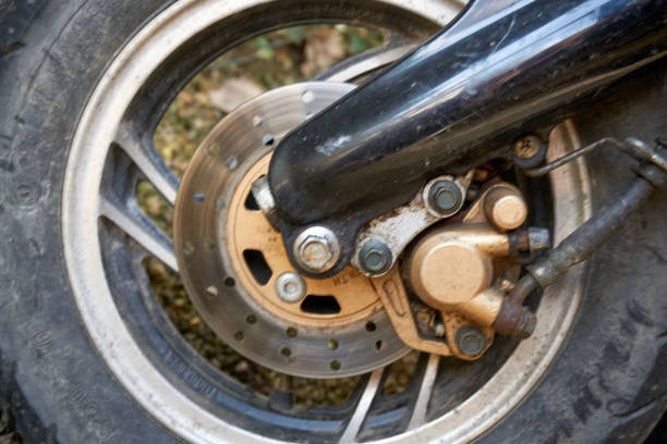 istock motorcycle disk brake with ABS system . front wheel Motorcycle big bike. ABS brakes 1220524760
