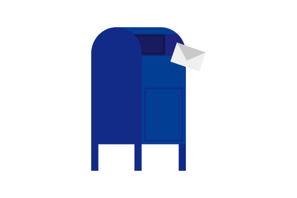 ilustraciones, imágenes clip art, dibujos animados e iconos de stock de ilustración del poste azul. - buzón de cartas