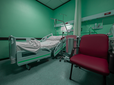Empty room with beds and comfortable medical equipped in a hospital.