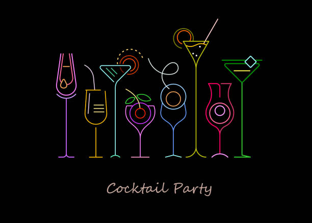 illustrazioni stock, clip art, cartoni animati e icone di tendenza di cocktail al neon - manhattan