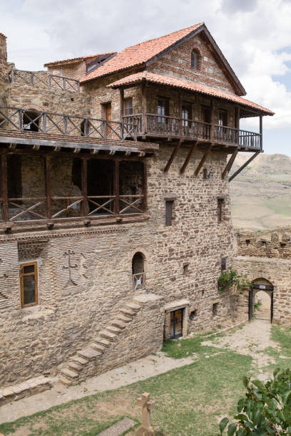 david gareja, a rock-hewn georgian orthodox monastery complex located in the kakheti region, georgia - david monastery mural fresco imagens e fotografias de stock