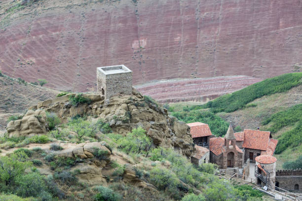 david gareja, a rock-hewn georgian orthodox monastery complex located in the kakheti region, georgia - david monastery mural fresco imagens e fotografias de stock