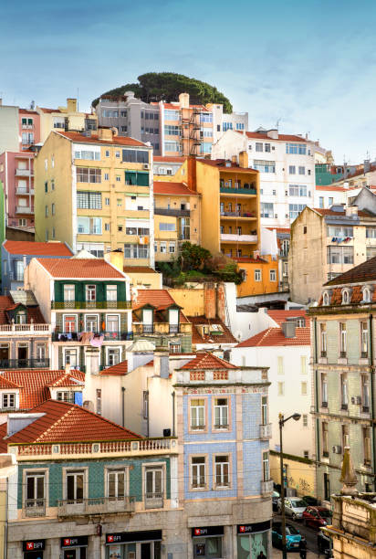 Lisbon, Portugal December15, 2019: View of colorful Streets of Lisbon Lisboa, Portugal