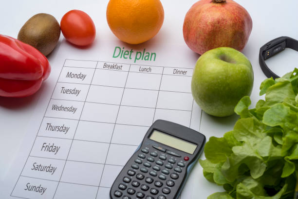 istock Diet plan sheet and fresh food on white background. 1220538725