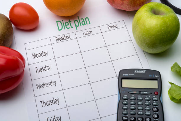 istock Diet plan sheet and fresh food on white background. 1220540178