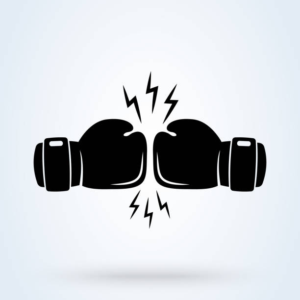 복싱 장갑 아이콘, 두 장갑 현대 평면 디자인 스타일 싸움. 벡터 일러스트레이션 - boxing glove boxing glove symbol stock illustrations