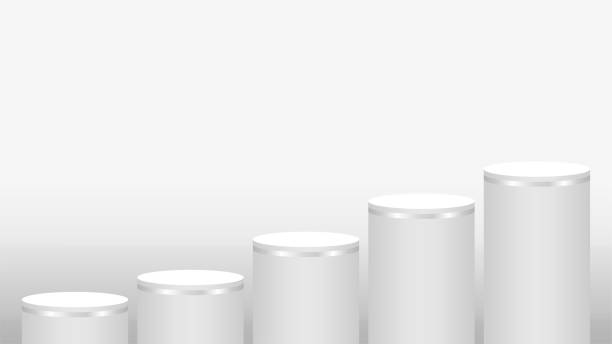 istock pedestal cylinder circle five steps for cosmetics showcase, podium circle stage white grey and silver color, platform 5 steps and advertising copy space, podium round five layers of product display 1220542482