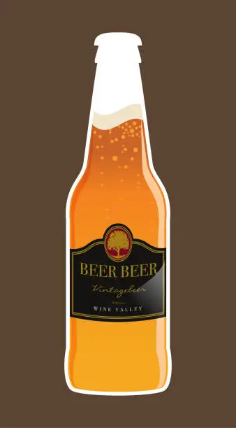 Vector illustration of Colourful illustration of beer glass bottle filled with beer.