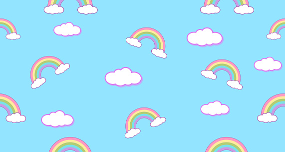 Seamless Pattern Rainbow And Clouds Kawaii Wallpaper Background Abstract  Cute Pastel Colors Funny Faces Cartoon Concept For Children And  Kindergartens Or Presentation And Christmas Day Stock Illustration -  Download Image Now - iStock