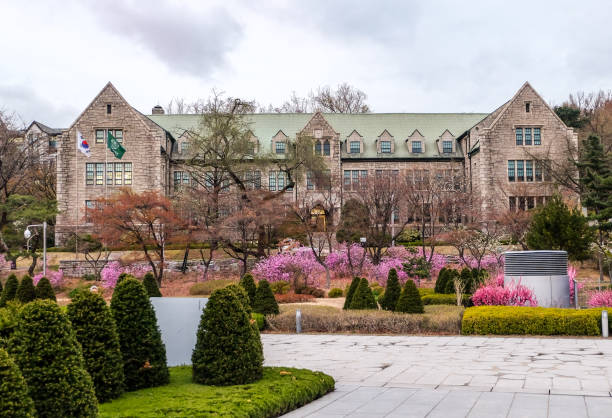 Ewha Womans University Seoul South,Korea-April 10 ,2019: Ewha Womans University in spring season is a landmark University and popular tourist attraction and currently the world's largest female educational institute. in Seoul. park designer label stock pictures, royalty-free photos & images