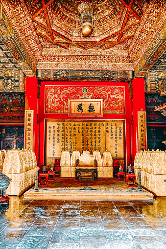 Interior imperial palaces and pavilions of the Forbidden City in the heart of Beijing. China