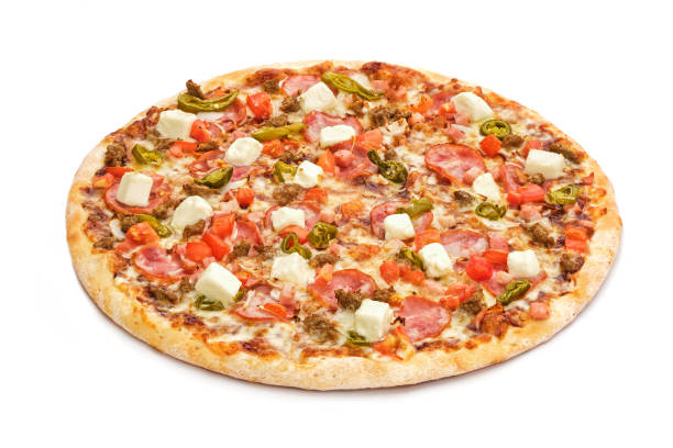 istock Fresh italian classic original pizza isolated on white background. 1220552981