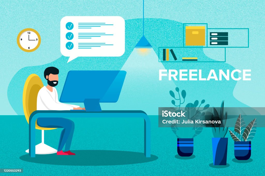 Computer Graphics Freelancer Images Freelance Man Desk Computer Workspace Stock Illustration - Download ...