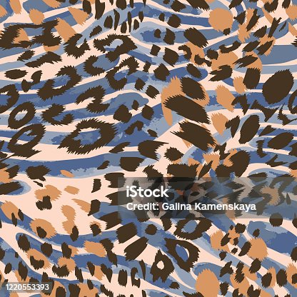 istock Seamless pattern made of leopard spots mixed with zebra stripes skin print texture. 1220553393