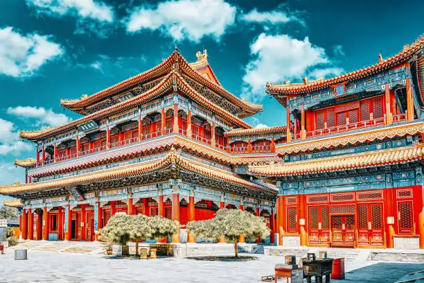 Yonghegong Lama Temple.The Hall of Harmony and Peace.Lama Temple is one of the largest and most important Tibetan Buddhist monasteries in the world.