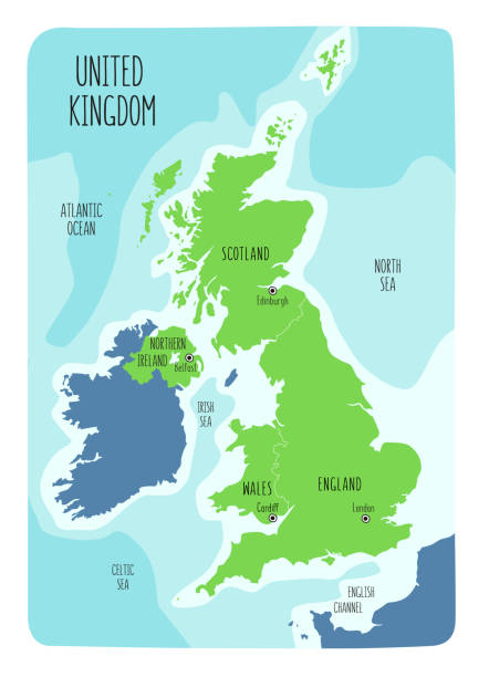 ręcznie rysowana mapa wielkiej brytanii, w tym anglii, walii, szkocji i irlandii północnej - northern ireland obrazy stock illustrations