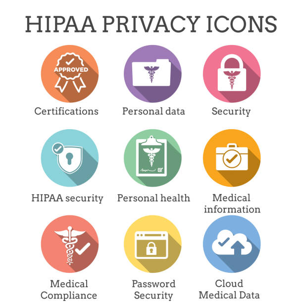 HIPAA Compliance icon set with hippa image involving medical privacy HIPAA Compliance icon set - hippa image involving medical privacy caduceus medical symbol backgrounds stock illustrations