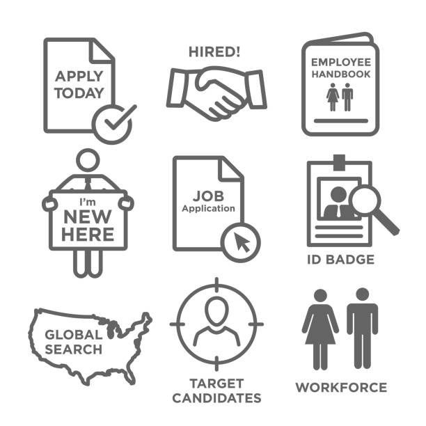 ilustrações de stock, clip art, desenhos animados e ícones de hiring and employees icons - job related images showing hiring - occupation handbook human resources recruitment