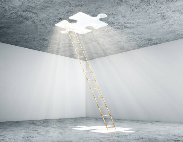 istock Stairway to open window in form puzzle to light 1220566716