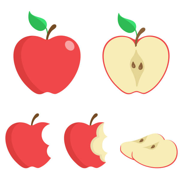 ilustraciones, imágenes clip art, dibujos animados e iconos de stock de red apple icon set vector design. - apple