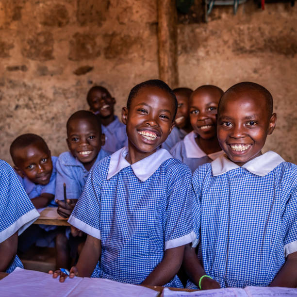African children learning during English class, orphanage in Kenya