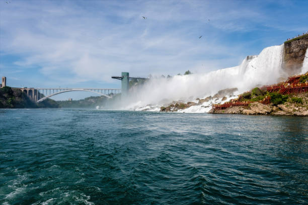 istock Rainbow Bridge over river and American side of Niagara Falls 1220568458