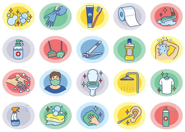 ilustrações, clipart, desenhos animados e ícones de conjunto de ícones de linha de cuidados pessoais e higiene 03 - hygiene bathtub symbol toothbrush