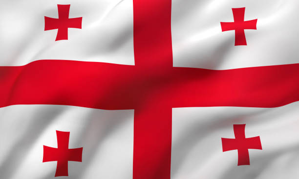 Flag of Georgia blowing in the wind Flag of Georgia blowing in the wind. Full page Georgian flying flag. 3D illustration. georgia flag country stock pictures, royalty-free photos & images
