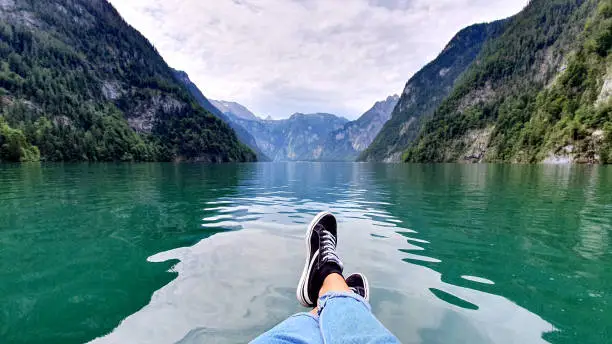 First person view from girl at Königssee in the berchtesgadener land