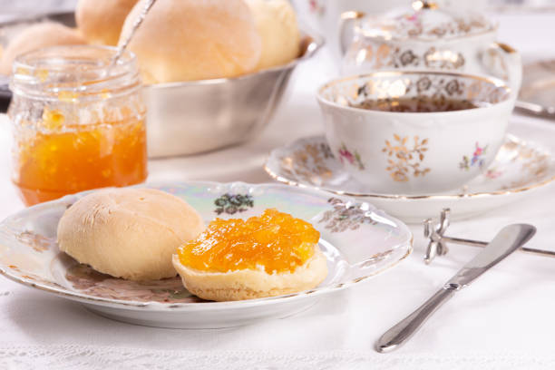 istock Fresh delicious small muffins with orange jam for morning tea 1220579535