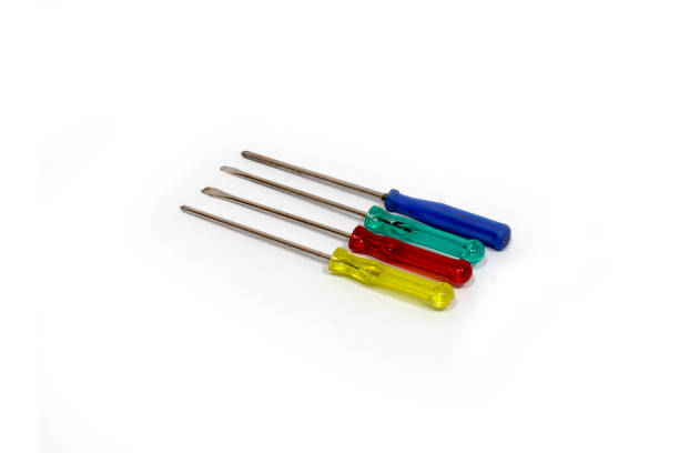 istock Four colorful shiny metal and plastic tool screwdriver for repair 1220580121