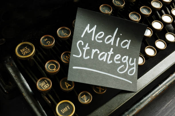 Media strategy for marketing. Retro typewriter and sheet.
