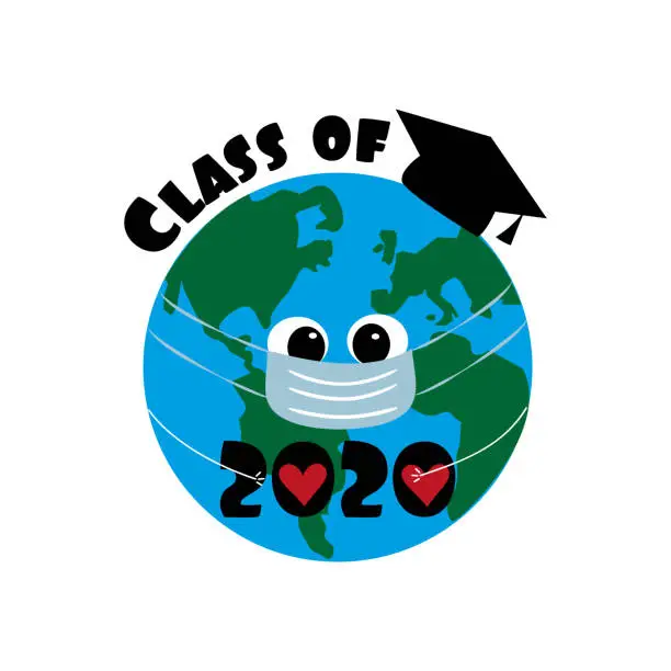 Vector illustration of Class of 2020 with Eart Planet in Graduation Cap.