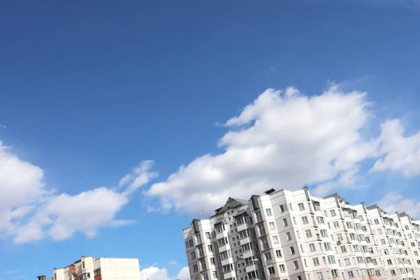istock Blue sky background with white clouds. Summer concept. Abstract style for text, design, websites, bloggers, publications, pattern, animation. 1220582775