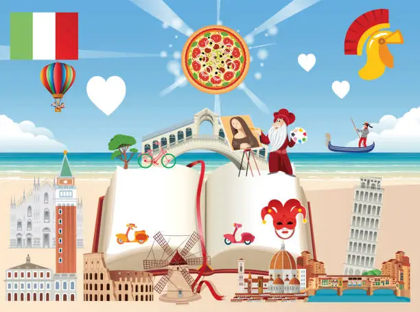 Vector illustration of Story of Italy and Book