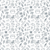 istock Food and Cooking Seamless Pattern Doodles 1220584431
