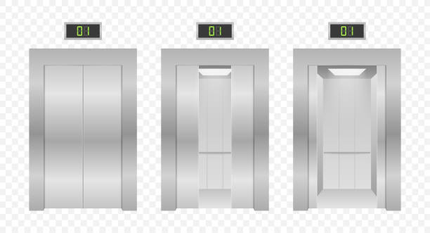 istock Elevator doors. Closing and opening lift metallic in office building. Vector stock illustration. 1220584520