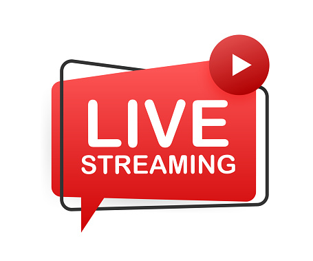 Live streaming flat , red vector design element with play button. Vector illustration.