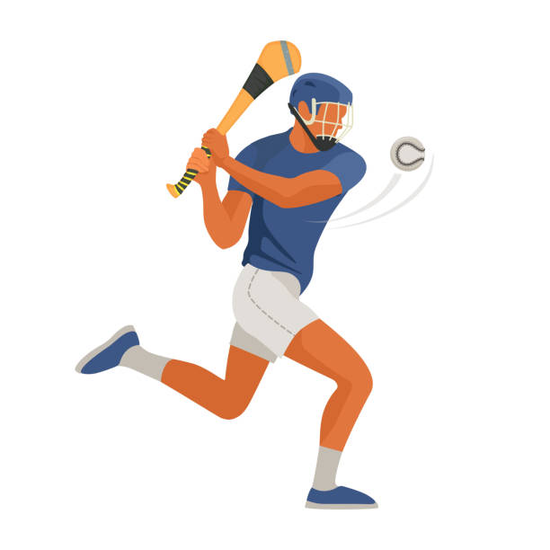 Gaelic game player play Irish Hurley sport. Vector vector art illustration